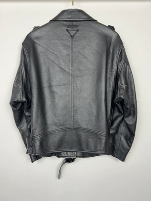 Prada Black Leather Biker Jacket Size IT 44 (UK 12)