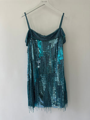 Jenny Packham Blue Sequin Mini Dress with Tassel Detail Size FR 36 (UK 8)