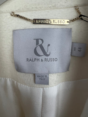 Ralph & Russo White Wool Coat with Black Striped Line Details Size IT 44 (UK 12)