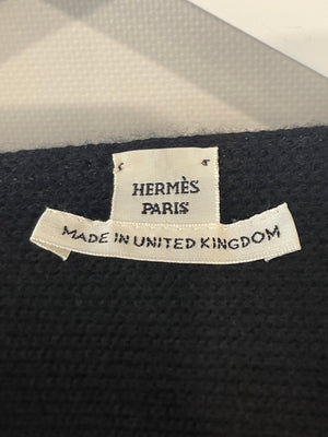 Hermès Black Cashmere Cropped Cardigan with Integrated Scarf Size FR 38 (UK 10)