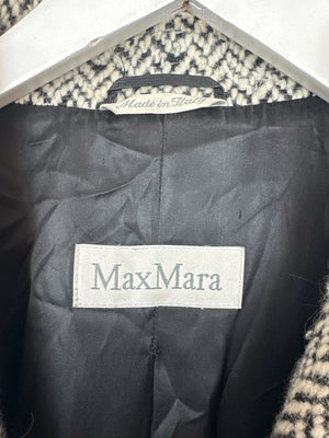 Max Mara Black & White Herringbone Wool Coat With Turned Up Cuffs IT 44 (UK 12)