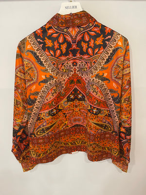 Fendi Orange Silk Printed Long-Sleeve Button Down Shirt Size IT 40/42 (UK 8/ 10)