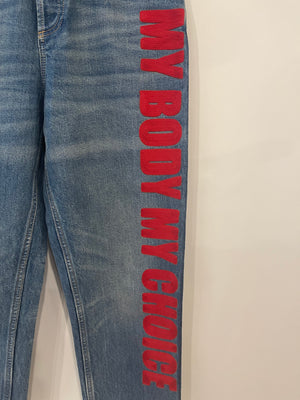 Gucci Blue Washed My Body My Choice Red Embroidered Straight Jeans Size 26 (UK 8)