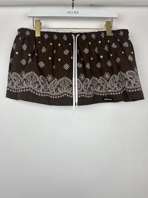 Miu Miu Brown Paisley Print Mini Beach Skirt with Logo Detail Size IT 42 (UK 10)