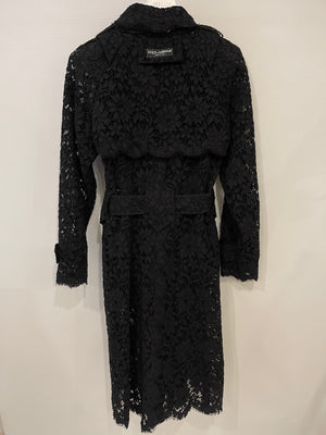 Dolce & Gabbana Black Crochet Maxi Coat with Belt Size IT 38 (UK 6)