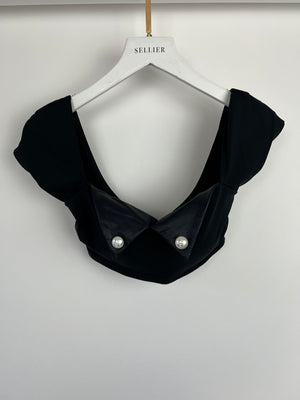 Chanel 21M Black Swim Top with Crystal CC Pearl Detail Size FR 34 (UK 6)