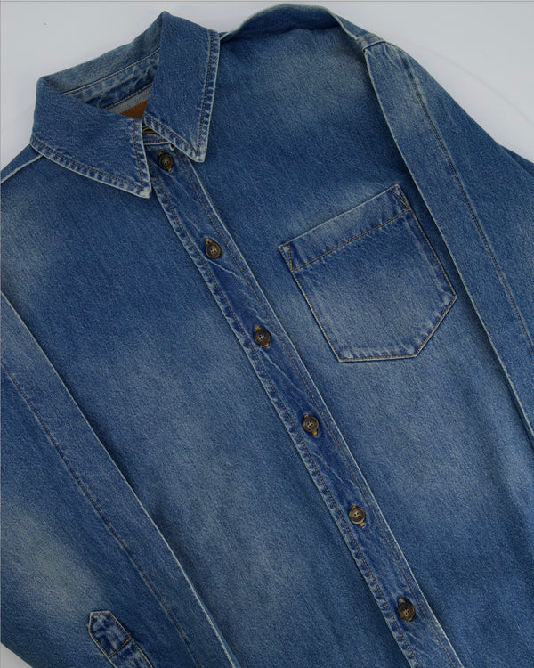 Victoria Beckham Blue Denim Long Sleeve Shirt with Pocket and Tortoise Shell Buttons Size UK 8