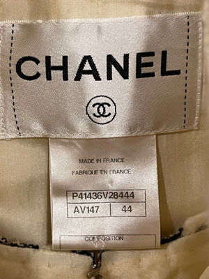 Chanel Paris-Byzance Cream Sleeveless Tweed Dress and Jacket Set with Embellished Button Details Size FR 40/44 (UK 12/16)