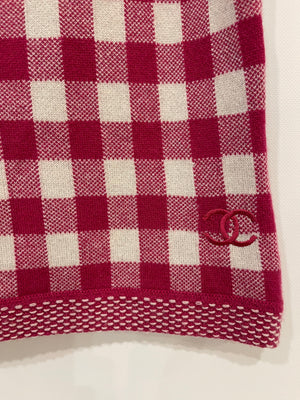 Chanel Pink and White Gingham Cashmere Short-Sleeve Top with CC Logo Size FR 38 (UK 10)