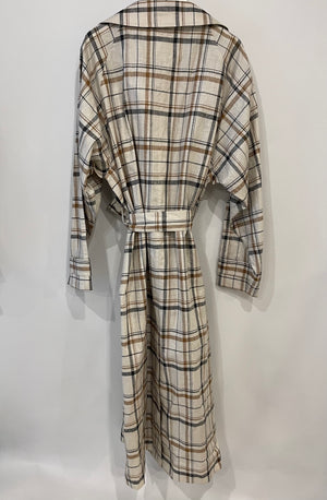 Loro Piana Beige Checked Linen Maxi Trench Coat with Belt Detail Size IT 38 (UK 6)