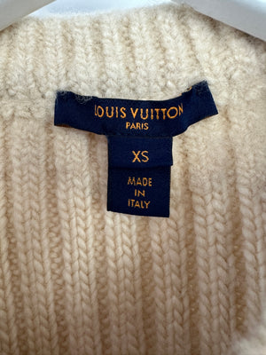 Louis Vuitton Beige Ribbed Long Sleeve Jumper with Quilted Elbow Patch Detail Size XS (UK 6)