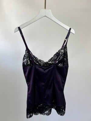 Dolce & Gabbana Purple with Black Lace Detail Baby Doll Top IT 40 (UK 8)