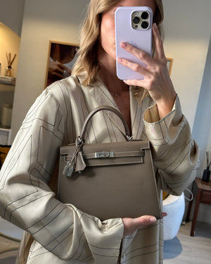 Hermès Kelly Sellier 25cm Bag in Etoupe Epsom Leather with Palladium Hardware