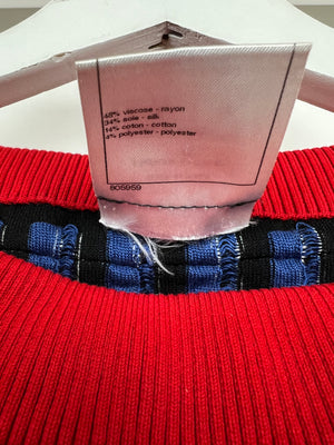 Chanel SS13 Red Knit Jumper with Pearl Pockets & Blue and White Window Detail Size FR 36 (UK 8)