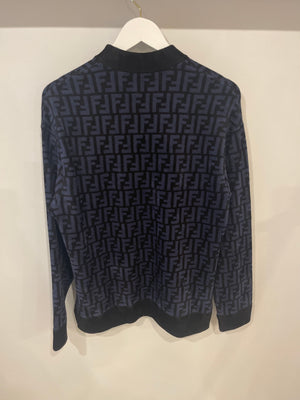 Fendi Black and Blue FF Printed Towelling Jumper Size IT 38 (UK 6)