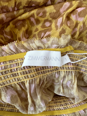 Zimmermann Lemon Leopard Carnaby Tiered Skirt with Raffia Belt Size 1 (UK 10)