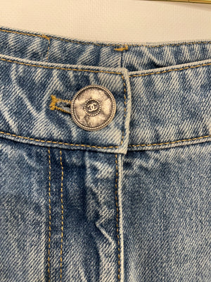 Chanel Blue Flared Jeans with Crystal CC Logo Detail Size FR 34 (UK 6)