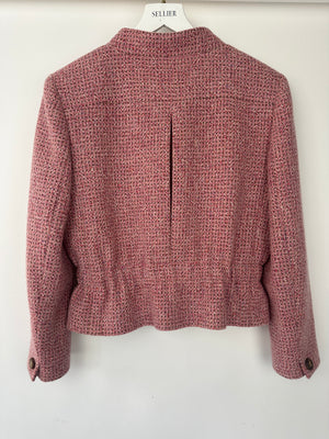 Chanel 01/A Pink Round Neck Tweed Button Down Jacket  with CC Logo Detail Size FR 42 (UK 14)