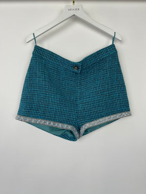 Chanel Turquoise Tweed Shorts with Denim Detail Size FR 38 (UK 10)