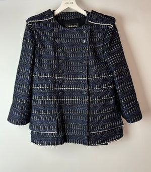 Chanel 16/P Navy, White Black Tweed Double Breasted Jacket with Button Detail Size FR 40 (UK 12)