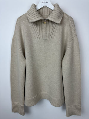 Loro Piana Beige Cashmere Knitted Half Zip Jumper Size IT 42 (UK 10)