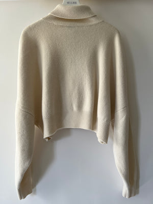 Raey Ivory Wool Roll Neck Cropped Oversized Knit Jumper Size XXS/XS (UK 4)