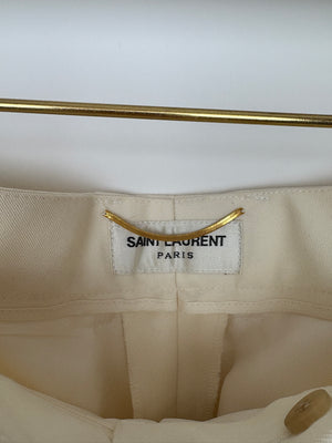 Saint Laurent Cream Suit Jacket and Trouser Set With Silk Lapel Detail Size FR 36 (UK 8)