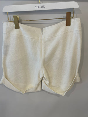 Versace White Tweed Shorts with Medusa Button Detailing Size IT 38 (UK 6)