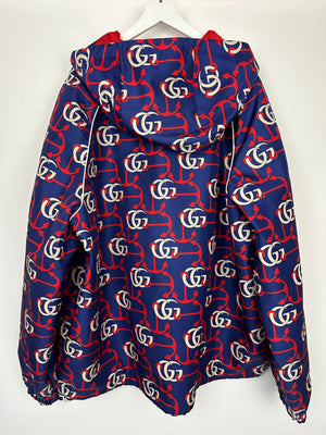 Gucci Blue, Red & White GG Logo Print Wind Jacket IT 54 (UK 44)