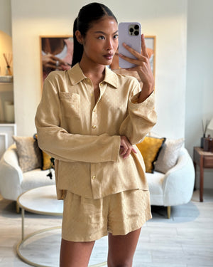 Céline Beige Printed Logo Silk Shirt and Short Set Size (Shirt FR 38 UK 10) (Shorts FR 40 UK 12)