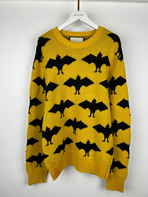 Gucci Yellow "Batman" Long Sleeve Knitted Jumper Size L (EU 50)