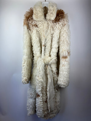 Arma Cream & Beige Reversible Shearling Long Belted Coat Size UK 10 RRP £2000