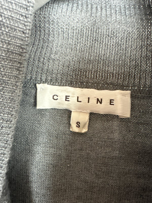 Celine Grey Short Sleeve Fine Knit Top With Zip Detail Size S (UK 8)