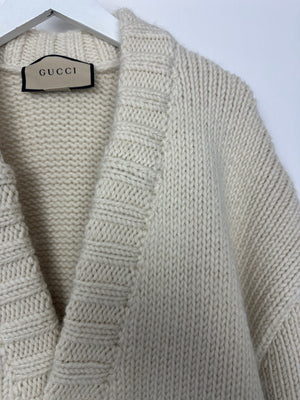 Gucci Cream Wool Cardigan with Green & Red Stripes Detail Size IT L (UK 40)