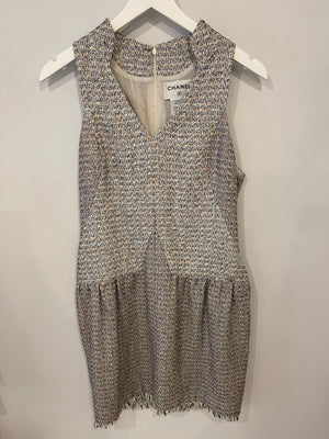 Chanel Multicolour Tweed Sleeveless Mini Dress with CC Logo Detail Size FR 40 (UK 12)