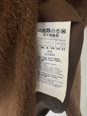 'S Max Mara Brown Double-Breasted Fluffy Coat with Horn Buttons Detail Size IT 36 (UK 4)