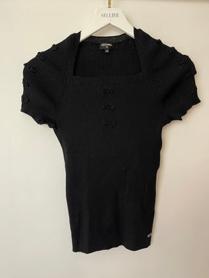 Chanel Black Knit Short Sleeve T-Shirt with Bow Details Size FR 38 (UK 10)