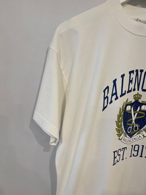 Balenciaga White Over-Sized T-Shirt with Blue Print Size S (UK 8)