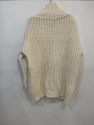 Christian Dior Cream Knit Wool Low-Cut Neck Oversized Jumper Size XS (UK 6)