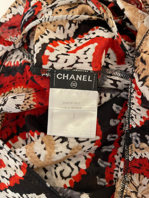 Chanel Black and Red Printed CC Logo Maxi Beach Dress Size FR 40 (UK 12)