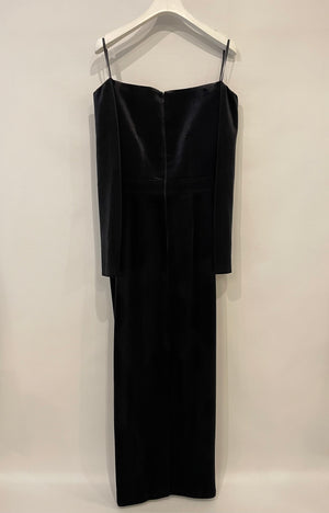 New Arrivals Black Off-Shoulder Velvet Gown Dress with Lace Detailing Size FR 34 (UK 6)