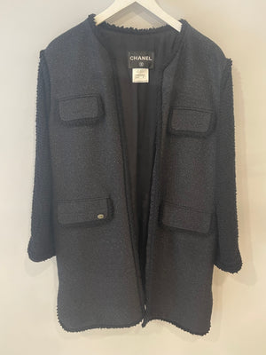 Chanel Black Tweed Metallic Long Jacket with Pocket Details FR 38 (UK 10)