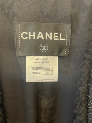 Chanel Black Tweed Metallic Long Jacket with Pocket Details FR 38 (UK 10)