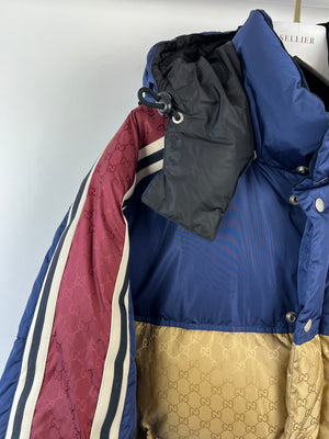 Gucci Gold GG Menswear Hooded Puffer Long Jacket Size IT 52 (UK 42)