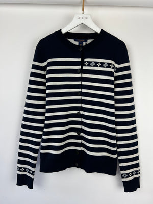 Louis Vuitton Navy, White Monogram Flower Marinière Cardigan Size S (UK 8) RRP £1,680