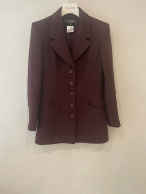 Chanel Vintage 97A Burgundy Wool Jacket with CC Buttons and Pockets Size FR 40 (UK 12)