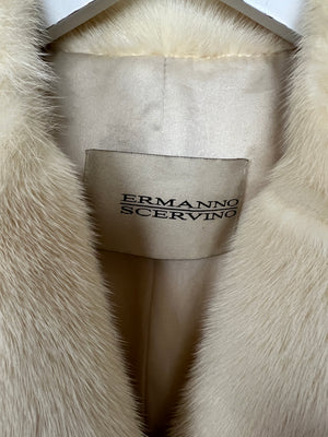 Ermanno Scervino Cream Mink Jacket with Brown Belt Details Size IT 40 (UK 8)