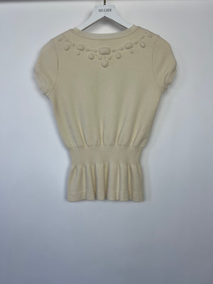 Chanel 07A Cream Peplem Wool Knit Top with Neckline Detail Size FR 38 (UK 10)