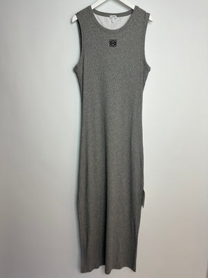 Loewe Grey Cotton Sleeveless Maxi Dress With Anagram Logo Embroidery Size XL (UK 14)