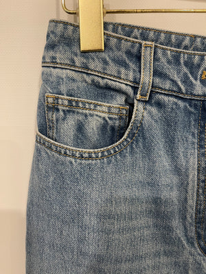 Chanel Blue Flared Jeans with Crystal CC Logo Detail Size FR 34 (UK 6)